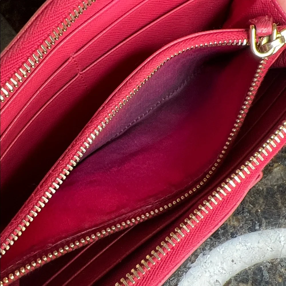 Prada Saffiano Bow Leather Zip Wallet